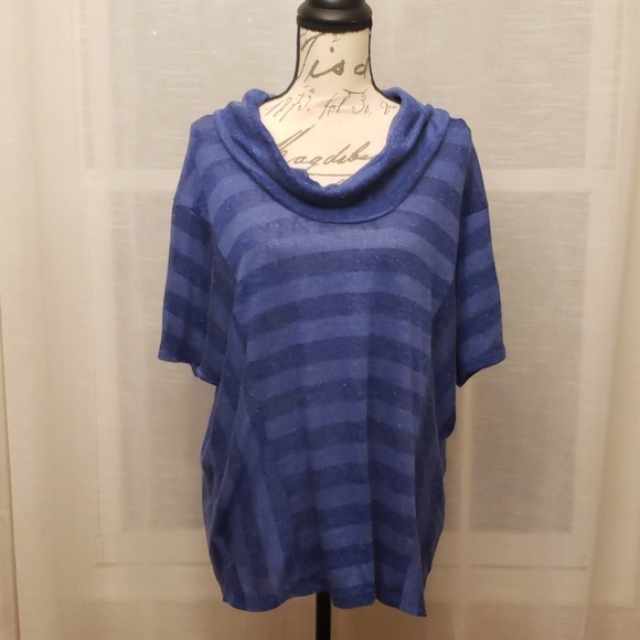 Delirious Sweaters - Cute blue striped cowl neck sweater
